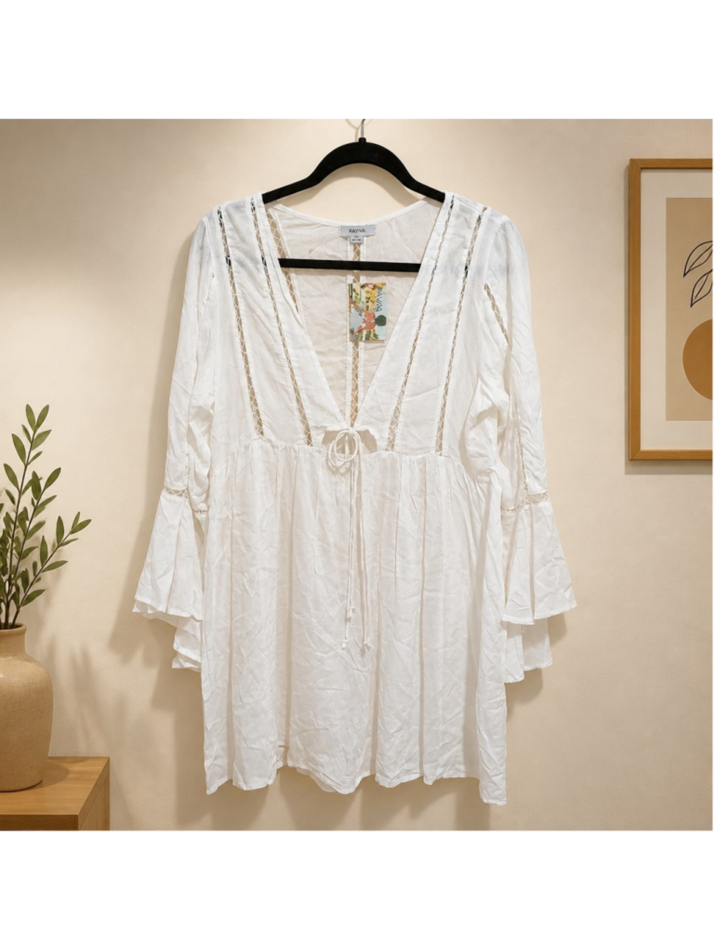 Raviya White Crochet-Trim Boho dress , Medium Size